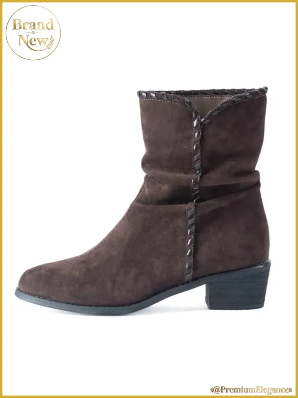 Faux Suede Slouchy Pointed Toe Ankle Booties Whipstitch Block Heel
